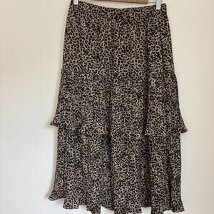 Easel Leopard Print Tiered Midi Skirt Teal Boho Boutique Style Size Medium